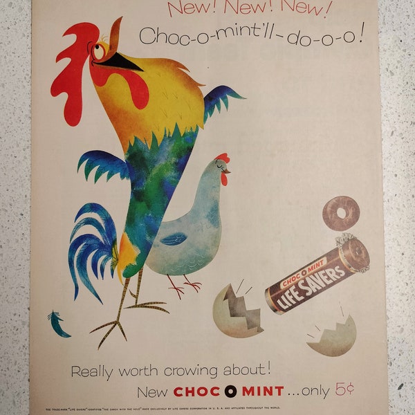 1950s, Vintage Life Savers Chocolate Mint Magazine Ad Page, Retro, Vintage Art, Vintage Decor, Collectible, Vintage Gift.