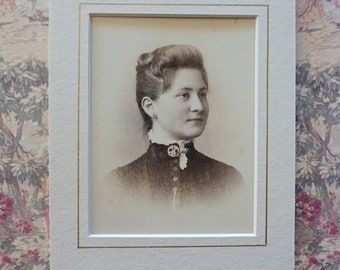 Antique sepia photograph, Victorian woman, Victorian dress, cabinet card, 1890s, 1900s