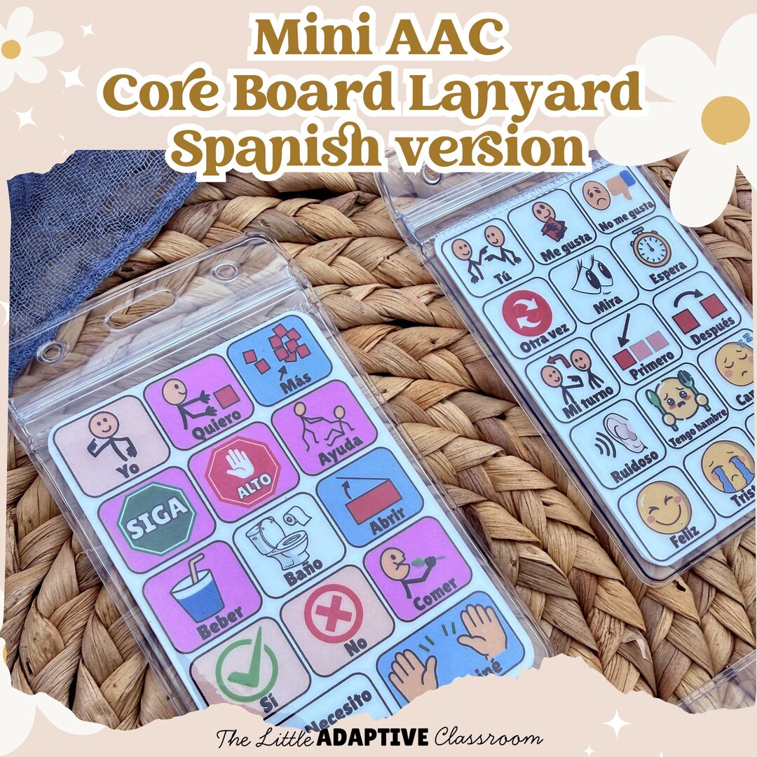 Spanish Mini AAC Core Board With Lanyard | Nonverbal Communication Tool ...