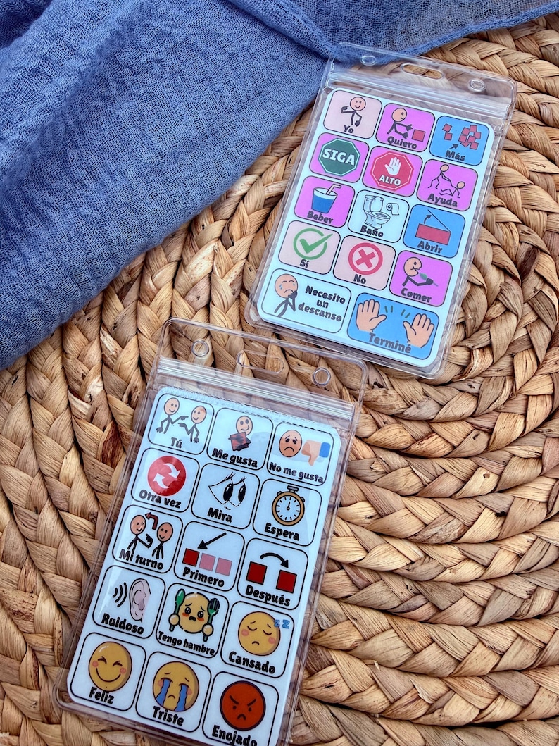 Spanish Mini AAC Core Board With Lanyard | Nonverbal Communication Tool ...