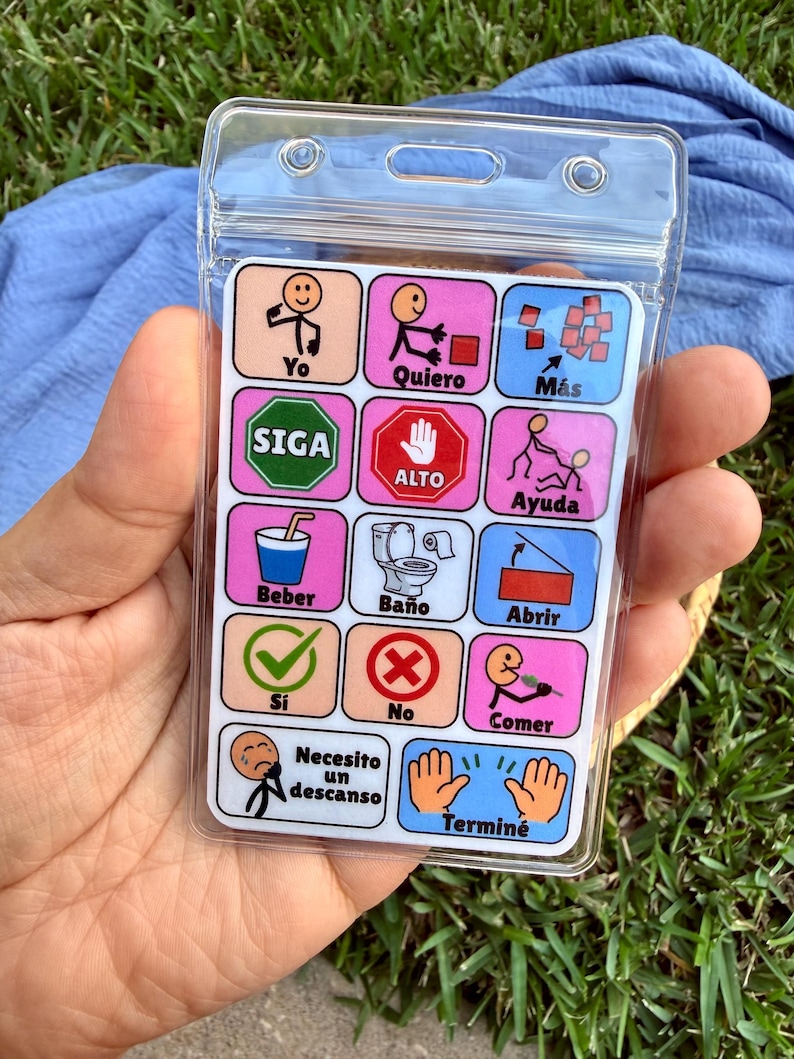Spanish Mini AAC Core Board With Lanyard | Nonverbal Communication Tool ...