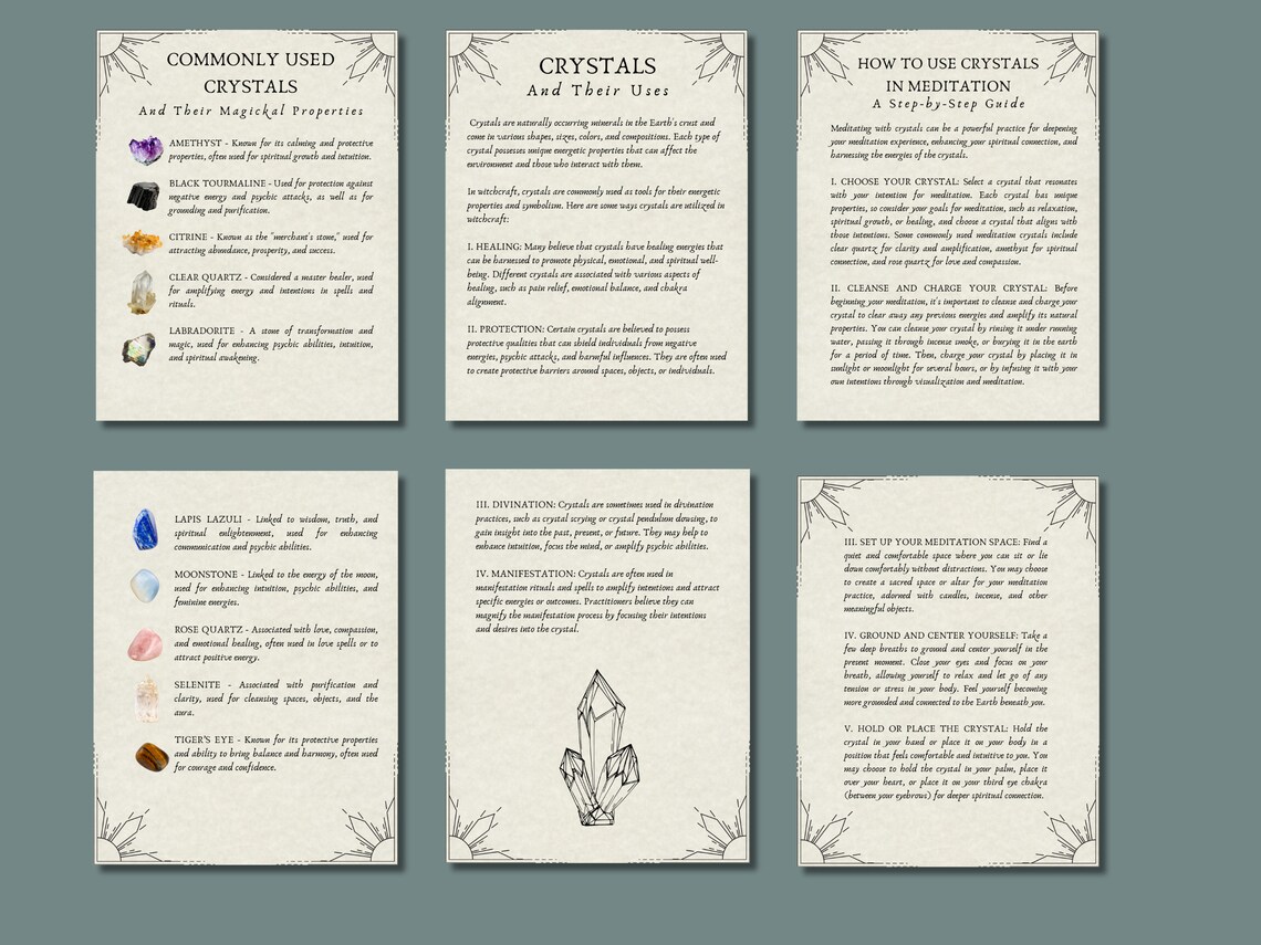 CRYSTAL WITCH || Printable Grimoire Pages on Crystals and How to Use ...