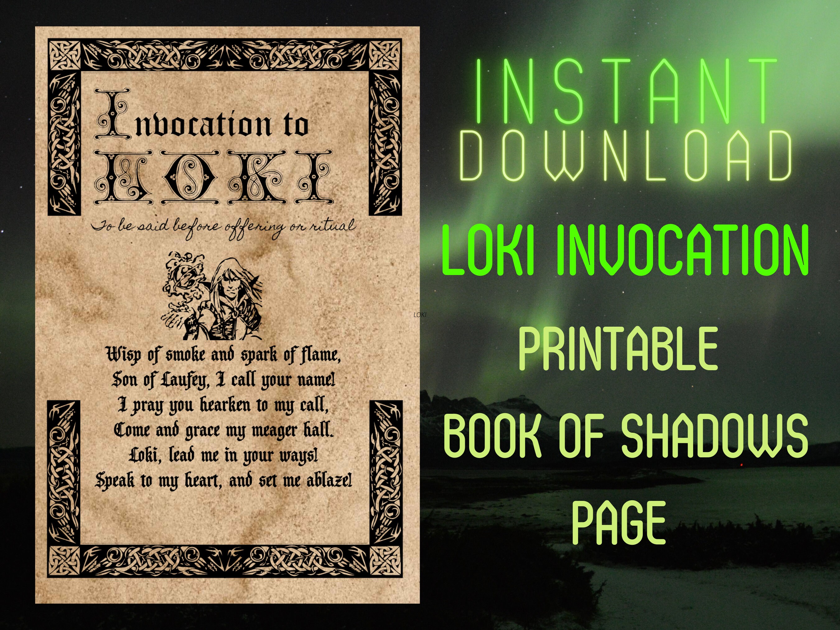 Loki Norse God Invocation Prayer Printable Book of Shadows Page - Etsy