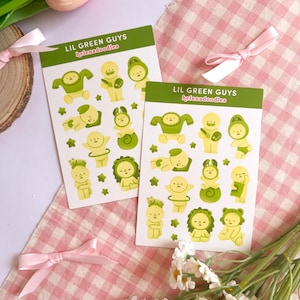 Feuille d'autocollants Lil Green Guys | figurine boîte aveugle - bibelot - journal - agenda - déco | Helenadoodles