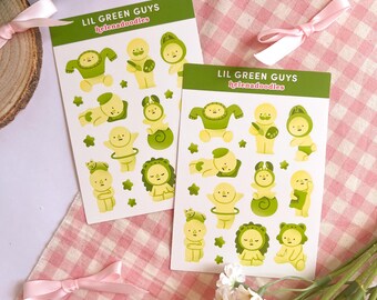 Hoja de pegatinas de Lil Green Guys / Figura de caja sorpresa - Adorno - Diario - Agenda - Decoración / Helenadoodles