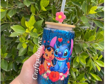 Lilo and Stitch Snowglobe Glass cup / Stitch Snowglobe cup / Snowglobe tumbler / lilo and stitch cup
