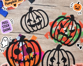 ハロウィンサンキャッチャー工作キット（子供向け） – かぼちゃの窓飾り工作キット（4ピース） – DIYハロウィンアクティビティ – 秋の子供向け工作キット