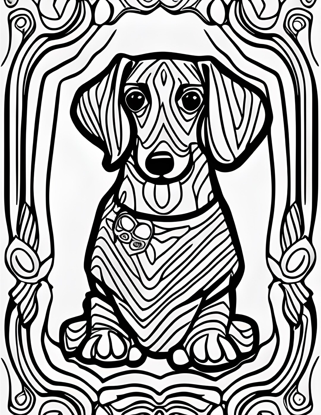 Dachshund Mindful Coloring Page Mandala Zentangle 5 Etsy