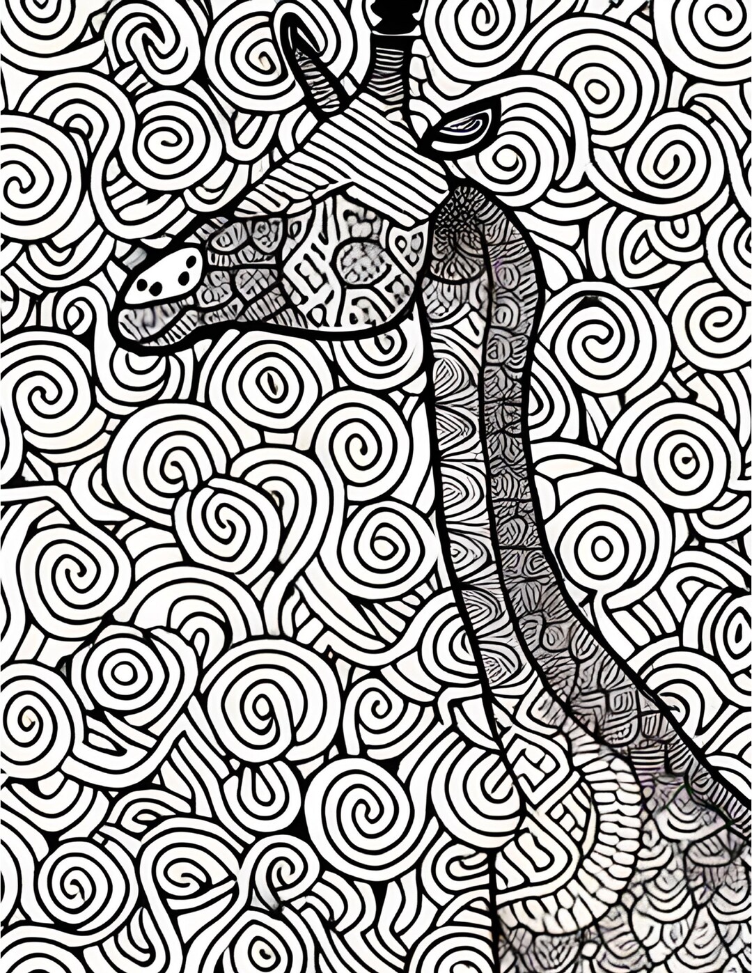 Giraffe Coloring Page Mindful Coloring Zen Tangle Mandala Etsy