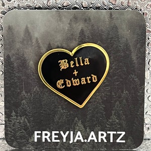 Heart Pin Enamel Pin Edward and Bella Black Gold Heart