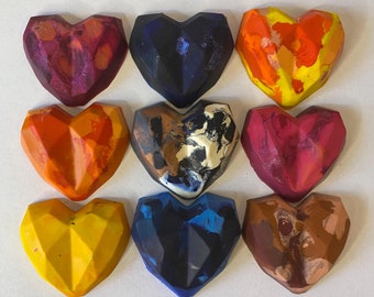 Heart Crayons | Upcycled Crayons in the Shape of Hearts | Geometric Heart Crayons
