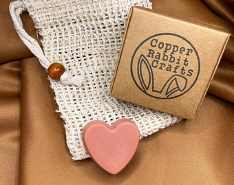 Send A Little Love Thank You Gift Box | Heart Shaped Rose Geranium Goat's Milk Soap and Natural Sisal Soap Saver Bag | Plastic Free Gift
