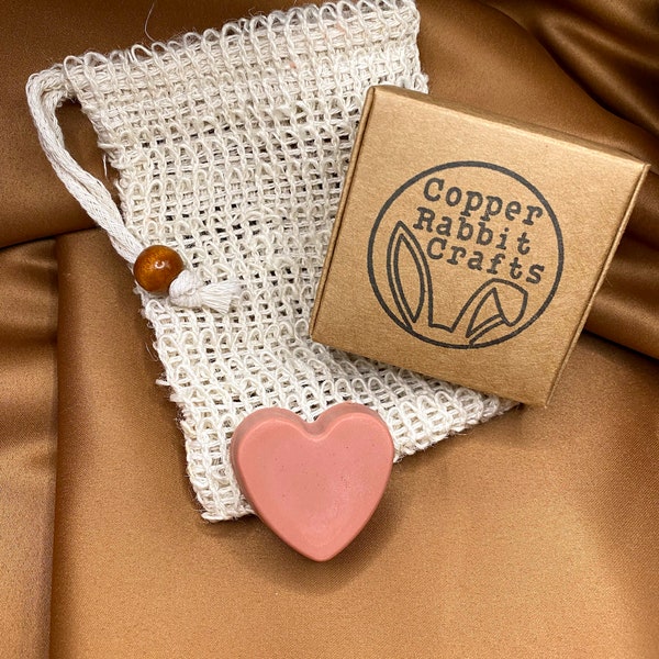 Send A Little Love Thank You Gift Box | Heart Shaped Rose Geranium Goat's Milk Soap and Natural Sisal Soap Saver Bag | Plastic Free Gift