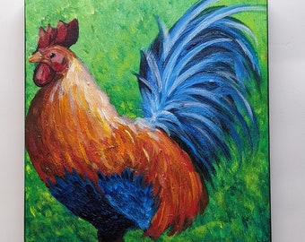 Original Acrylic rooster painting heavy texture