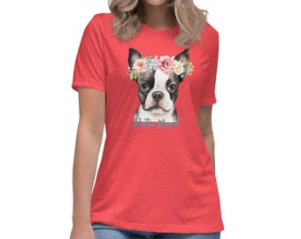 Camiseta de manga corta para mujer, ideal para amantes de los perros y amantes de los Boston Terrier. Regalo perfecto para mamá. Regalo de verano.