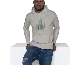 Pine Forest Trees Graphics Hoodie Unisex Long Sleeve Crewneck Hoodie Gift for Her Trendy Retro Hoodies Gift for Him Oversized Hoodies