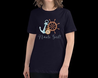 Nauti Girl Nautical Anchor T-Shirt, Women's Relaxed Fit Cotton Tee
