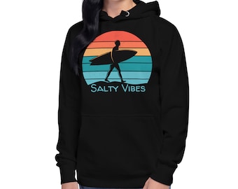 Salty Vibes hoodie hoodies met surfthema uniseks hoodie met ronde hals met lange mouwen cadeau voor haar trendy retro hoodies cadeau voor hem oversized hoodies
