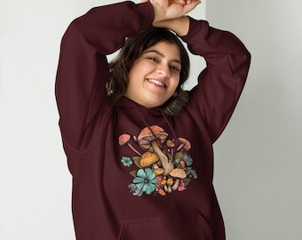 Mystical Mushrooms Hoodie Gift for Her Aesthetic Hoodies Gift for Him Graphic Design Trendy Hoodies Unisex Long Sleeve Crewneck Hoodie