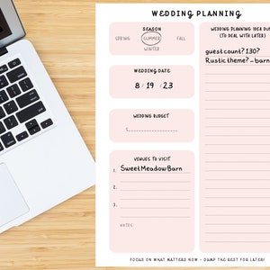 Wedding Planning Brain Dump | Thought Organizer | Wedding Organizer |  Wedding Planner | Instant Download | Printable Sheet | US letter A4