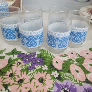 Vintage Saftgläser Blau und Weiß Design von Dominion Glass 6er Set