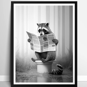 Raccoon In Toilet Print, Funny Bathroom Wall Art, Raccoon Art, Kids Bathroom Decor, Cute Animal Prints, Bathroom Poster, Digital Download