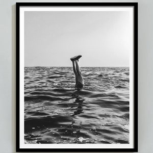 Handstand in Ocean Print, Black and White, Beach Photography, Hypebeast Sneaker Poster, Summer Wall Art, Bathroom Decor, Digital Download