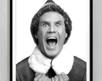 Elf Buddy Poster, Black and White, Funny Christmas Trendy Wall Art, Vintage Print, The Elf Printable Christmas Decor, Digital Download