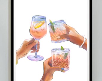 Cheers Cocktail Print: Retro Bar Cart Art (Digital Download)