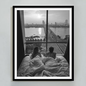 Impresión de pareja en el dormitorio, blanco y negro, fotografía de pareja, arte de pared para dormitorio, arte de pared imprimible, regalo de decoración de dormitorio, descarga digital