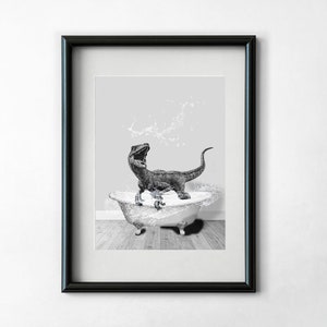 Dinosaur in the Bathroom, Bathroom Wall Art Print, Dinosaur Wall Art, Dinosaur Photo, Kids Bathroom, Bathroom Art Print, Dinosaur Decor