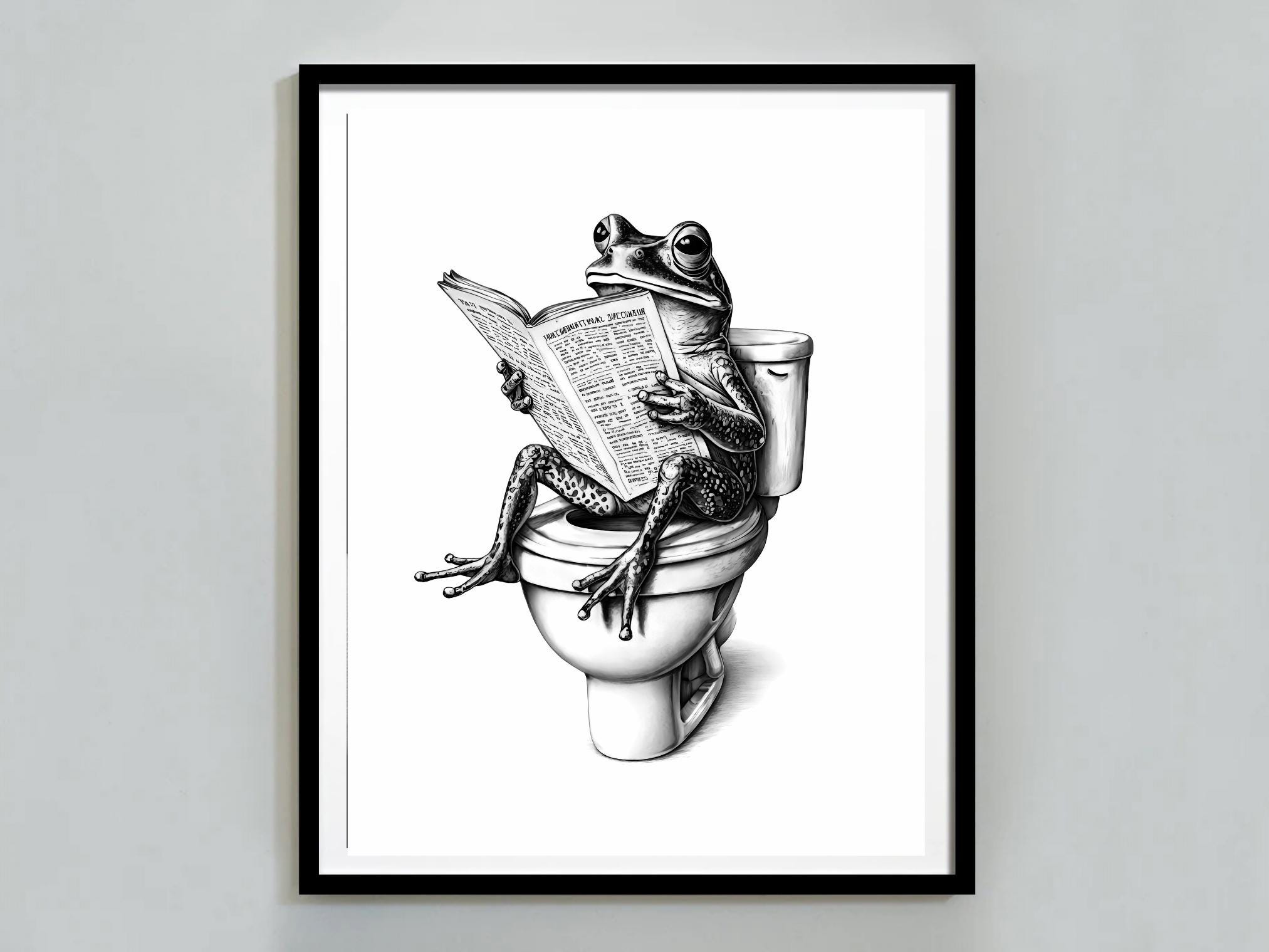 Funny Frog Bathroom Wall Art Print, Frog on Toilet Poster, Quirky ...