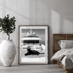 Vintage Panther Yacht Print, Animal Painting AI Print, Nautical Wall Art, Summer Printable, Luxury Yacht  Seascape Summer, Digital Download