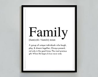 Konsttryck med familjedefinition: Minimalistisk citatposter (digital nedladdning)