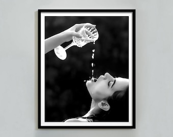 Champagne Print: Thirsty Woman, Black and White Bar Cart Decor (Digital Download)