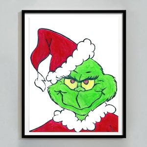 The Grinch Canvas Art, Christmas Poster, Funny Christmas Wall Decor, Hand Pained Print Mix & Match Festive Christmas Gifts, Digital Download