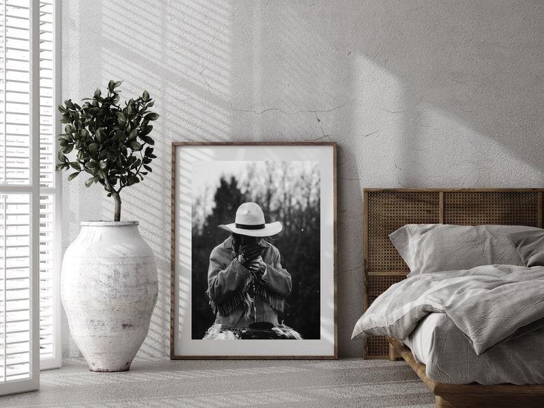 Cowgirl Smoking Poster, Retro Western Print, Digital Download, Black and White, Vintage Photography, Girls Bedroom Print, Fashion Room Decor