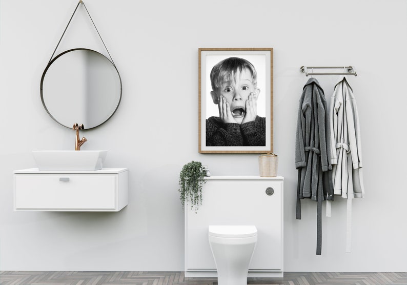 Home Alone Movie Poster, Funny Bathroom Wall Art, Digital Download, Comedy, Kevin McCallister Print, Restroom Decor, Toilet Poster, Wall Art