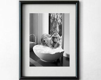 Monkey In Bathtub Print, Bathroom Wall Decor, Monkey Photo, Bathroom Wall Art, Safari Poster, Kids Bathroom Decor, Funny Bathroom Prints