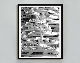 Luxury Yacht Marina Black and White Coastal Print (Digital Download)