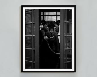 Panther Fashion Style Wall Art Print, Trendy Leopard Photography Print, AI Black and White, Home Decor, Printable Wall Art, Digital Download