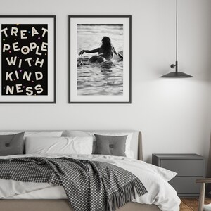 Woman on Surfboard Print, Vintage Surf Poster, Surfing Wall Art, Black and White, Vintage Photography, Girls Room Decor, Digital Download