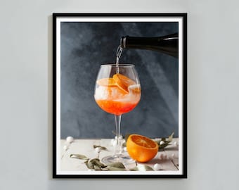 Aperol Spritz Retro Cocktail Print: Bar Cart Art (Digital Download)