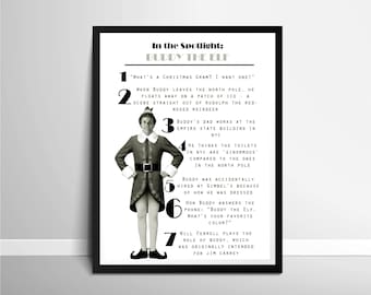 Elf Buddy Spotlight Poster, Black and White, Funny Christmas Trendy Wall Art, Vintage Print, The Elf Funny Christmas Decor, Digital Download