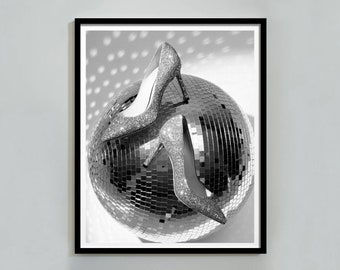 High Heel Disco Ball Print: Black and White Fashion Photography (Digital Download)