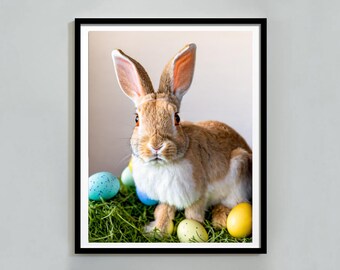 Vintage Easter Bunny Print, Spring Rabbit Picture, Neutral Bunny Farmhouse Decor, Trendy Easter Rustic Printable Wall Art, Digital Download