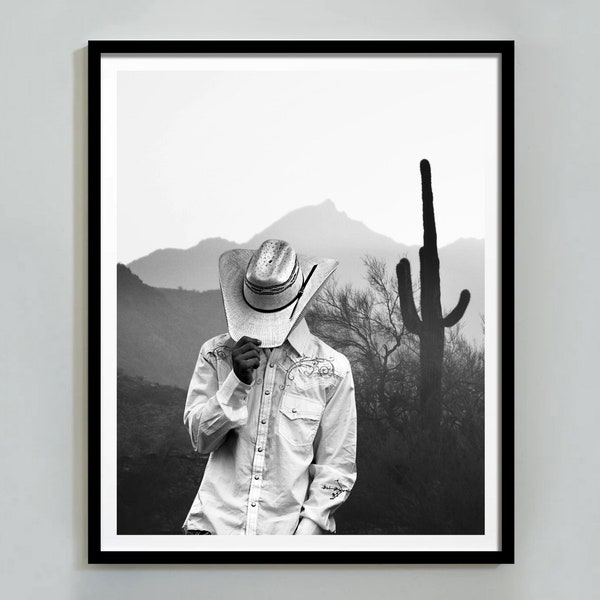 Urban Cowboy Poster, Black and White, Desert Print, Western Wall Art, Digital Download, Vintage Photography Prints, Southwestern Wall Decor