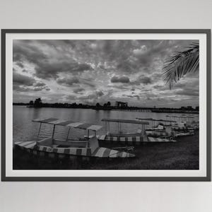 Vintage Beach Photography: Black and White Boat Poster (Digital Download)