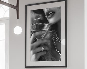 Martini Cocktail Print: Black and White Bar Cart Art (Digital Download)