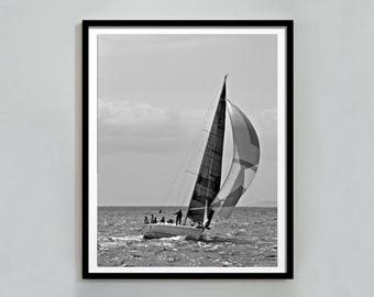 Ozean Segelboot Wand Kunst schwarz weiß Wasser Fotografie Küste Zuhause Poster Digitaler Download